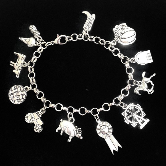 Jewelry - State Fair Charm Bracelet Tractor Ferris Wheel Pie Animal Charms